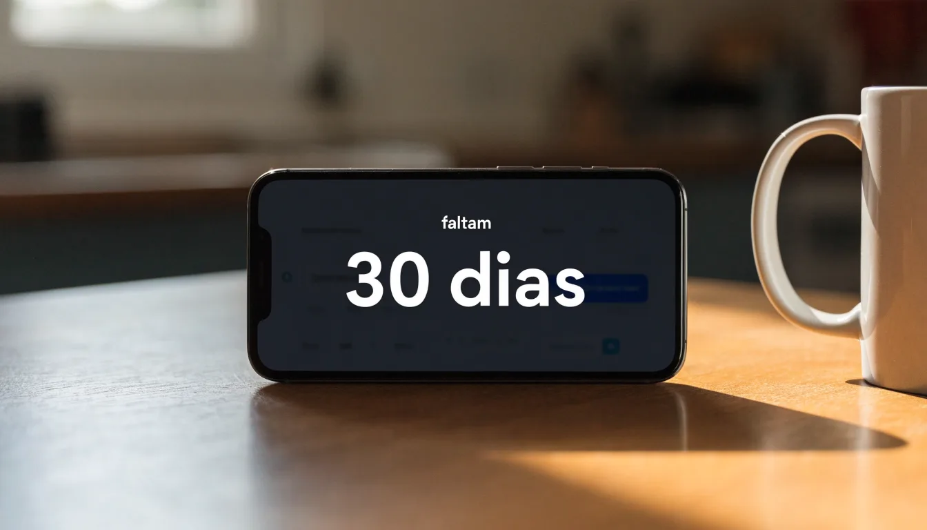 Um cartão de cidadão pousado ao lado de um telemóvel com um temporizador no ecrã, numa mesa de cozinha