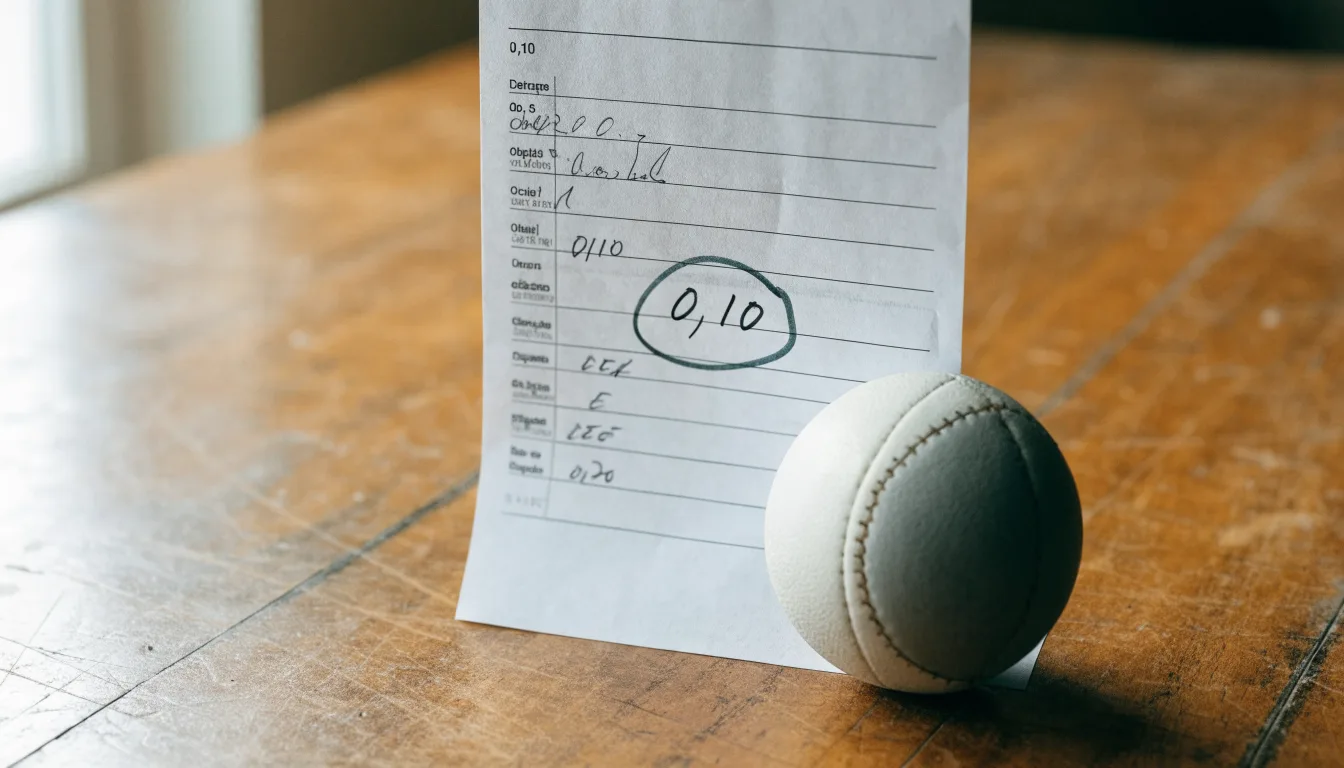 Uma bola de futebol pousada sobre um talão de apostas em branco numa mesa de madeira, à luz do dia